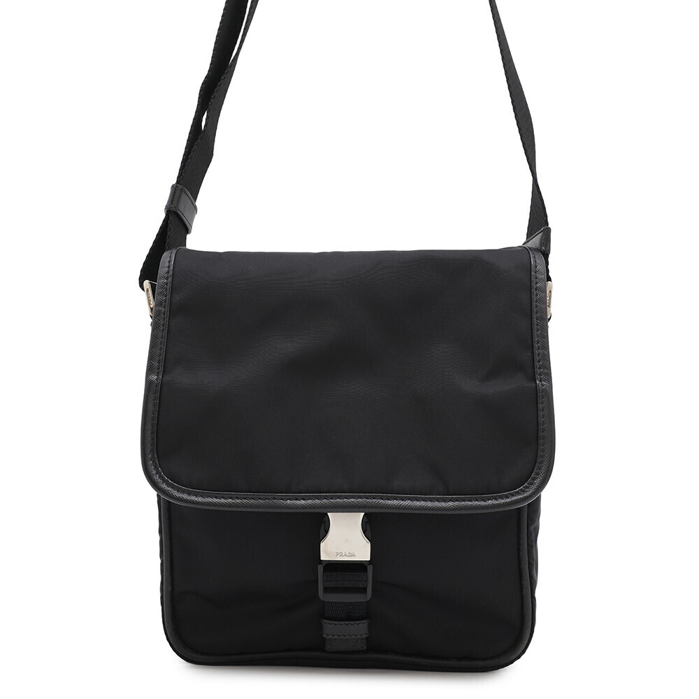 Prada Shoulder Bag Saffiano Leather Logo Messenger Black